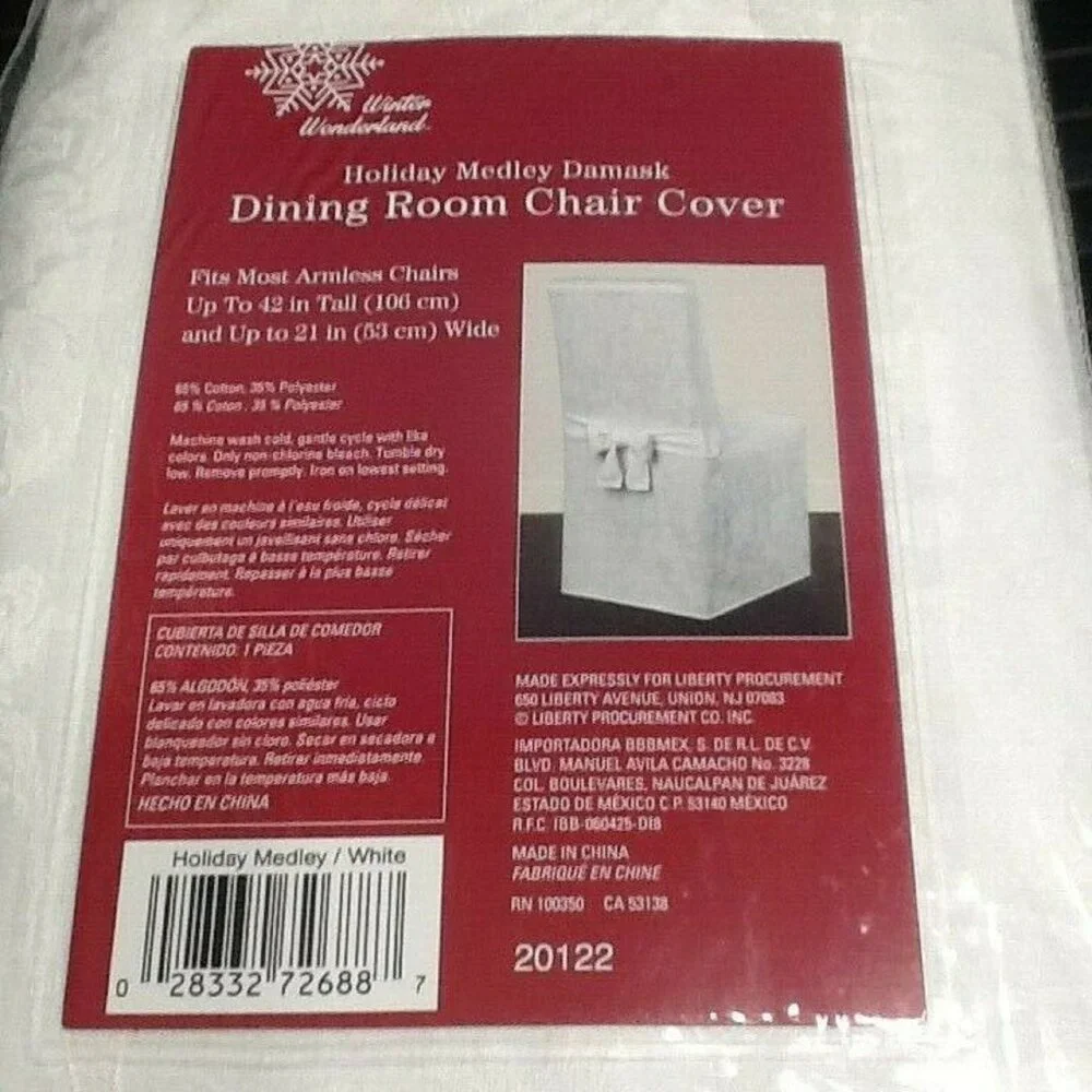 2 brand new WHITE Holiday Medley Damask Chair Covers for Dining Room Chairs